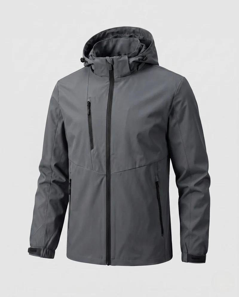 Herren atmungsaktive Outdoor-Jacke mit verstellbarem Kapuzenkragen Drune