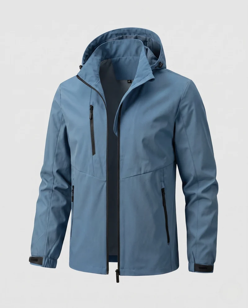 Herren atmungsaktive Outdoor-Jacke mit verstellbarem Kapuzenkragen Drune