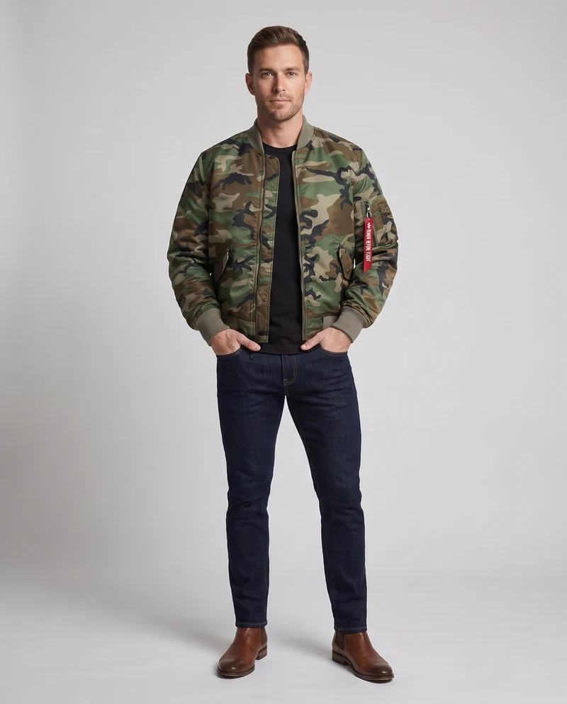 Herren Camouflage Bomberjacke mit praktischen Taschen Drune