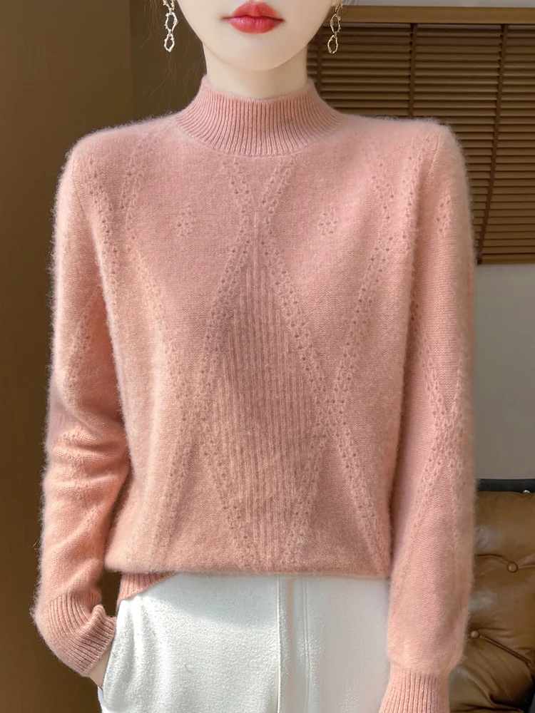 Damen Leichter Mockneck-Feinstrickpullover mit Ajour-Chevron und kaschmirweichem Finish Drune