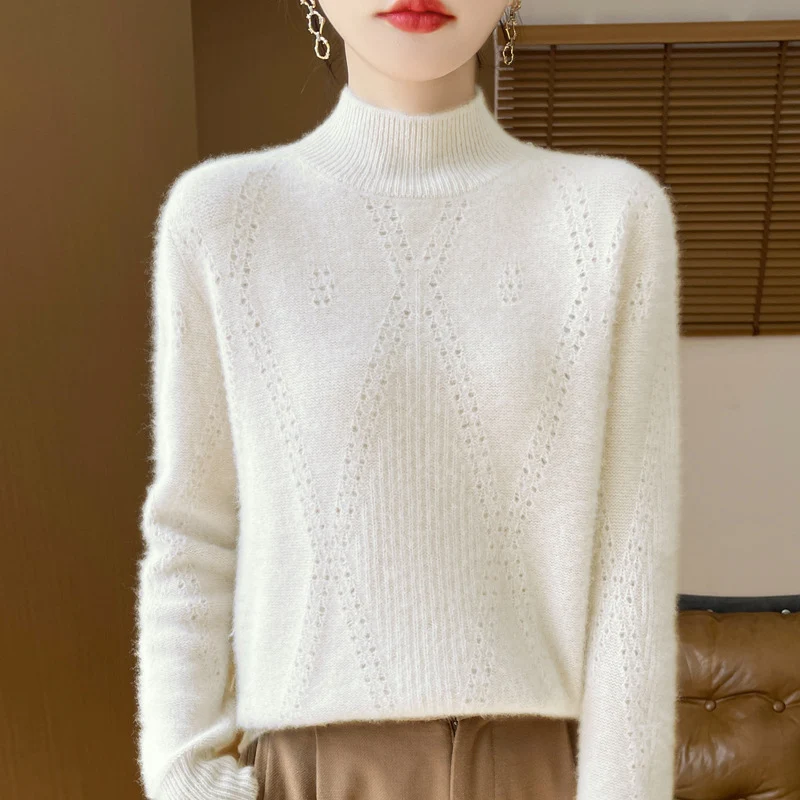 Damen Leichter Mockneck-Feinstrickpullover mit Ajour-Chevron und kaschmirweichem Finish Drune