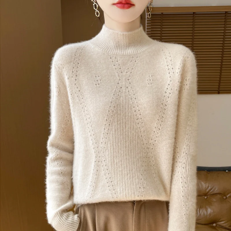 Damen Leichter Mockneck-Feinstrickpullover mit Ajour-Chevron und kaschmirweichem Finish Drune
