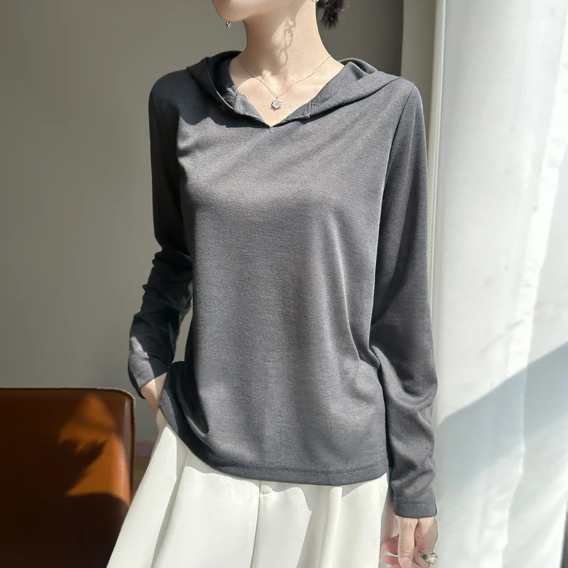 Damen Leichter Kapuzenpullover mit V‑Ausschnitt und feinem Jersey Drune