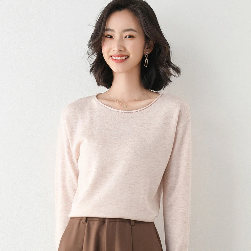Damen Leichter Feinstrick-Pullover mit weitem Rundhalsausschnitt und legerem Schnitt Drune