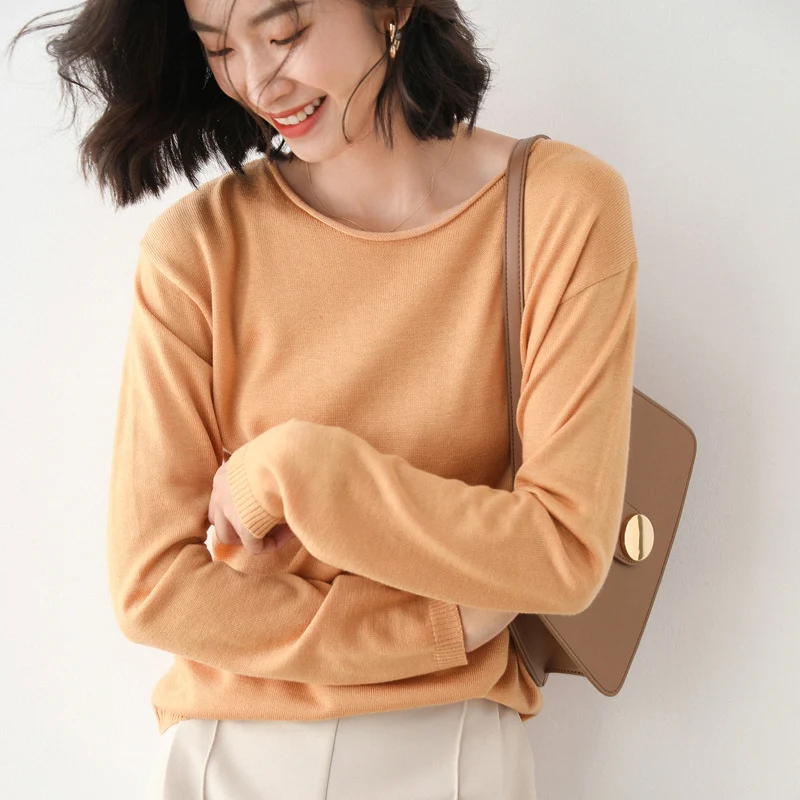 Damen Leichter Feinstrick-Pullover mit weitem Rundhalsausschnitt und legerem Schnitt Drune