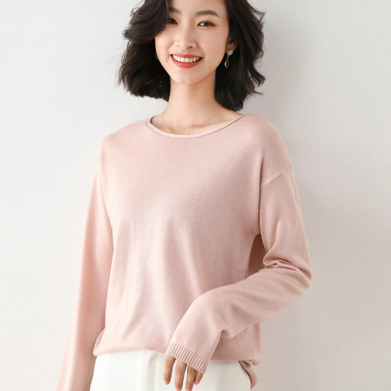 Damen Leichter Feinstrick-Pullover mit weitem Rundhalsausschnitt und legerem Schnitt Drune