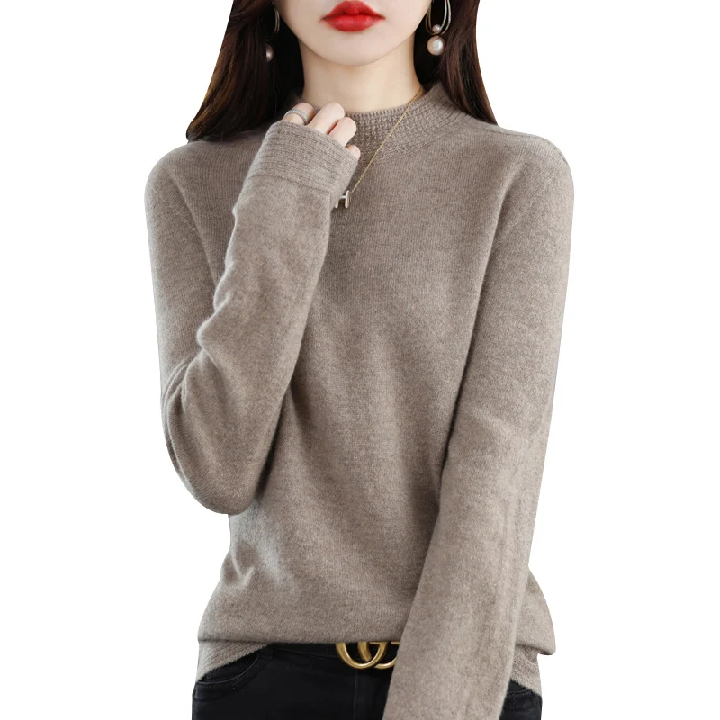 Damen Leichter Feinstrick-Mockneckpullover mit strukturierter Kragenblende Drune