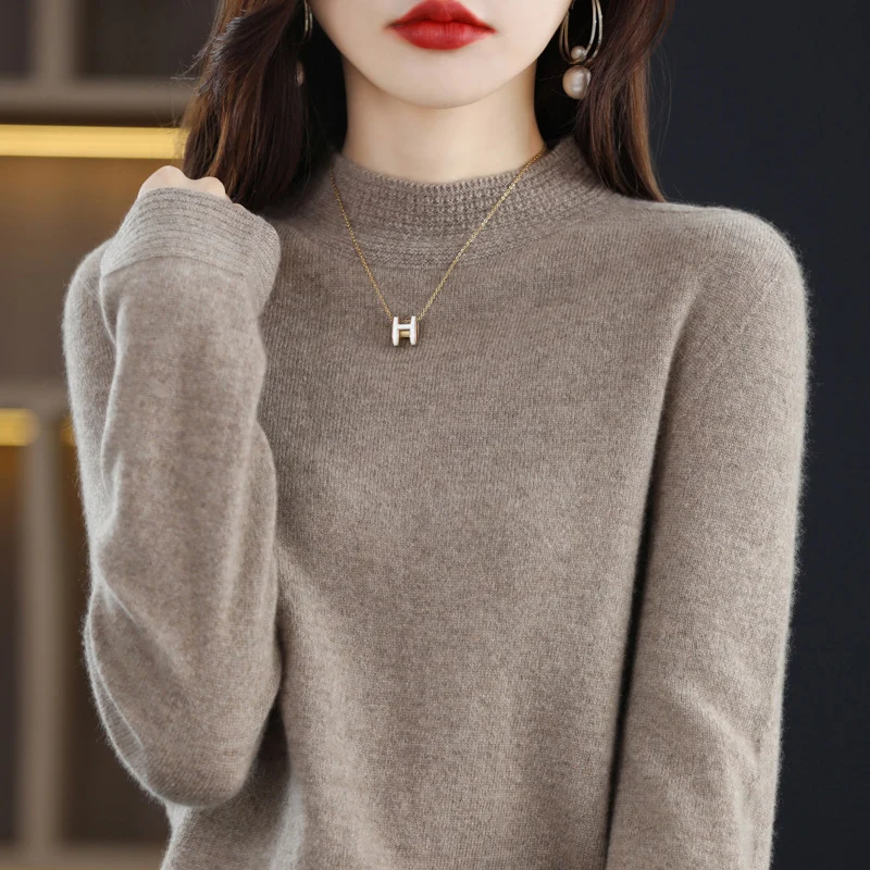Damen Leichter Feinstrick-Mockneckpullover mit strukturierter Kragenblende Drune