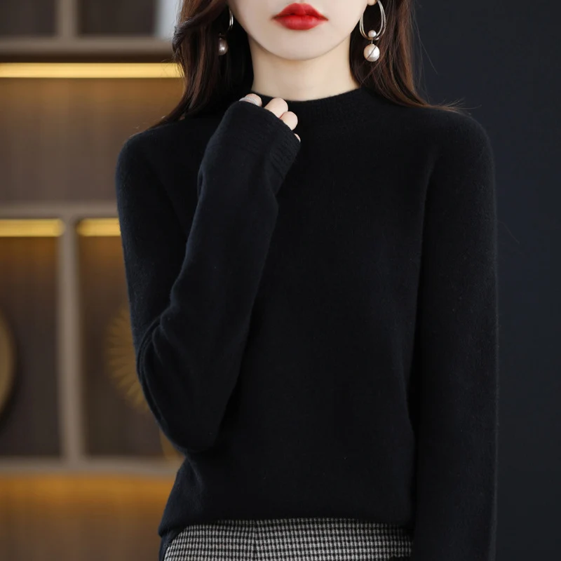 Damen Leichter Feinstrick-Mockneckpullover mit strukturierter Kragenblende Drune