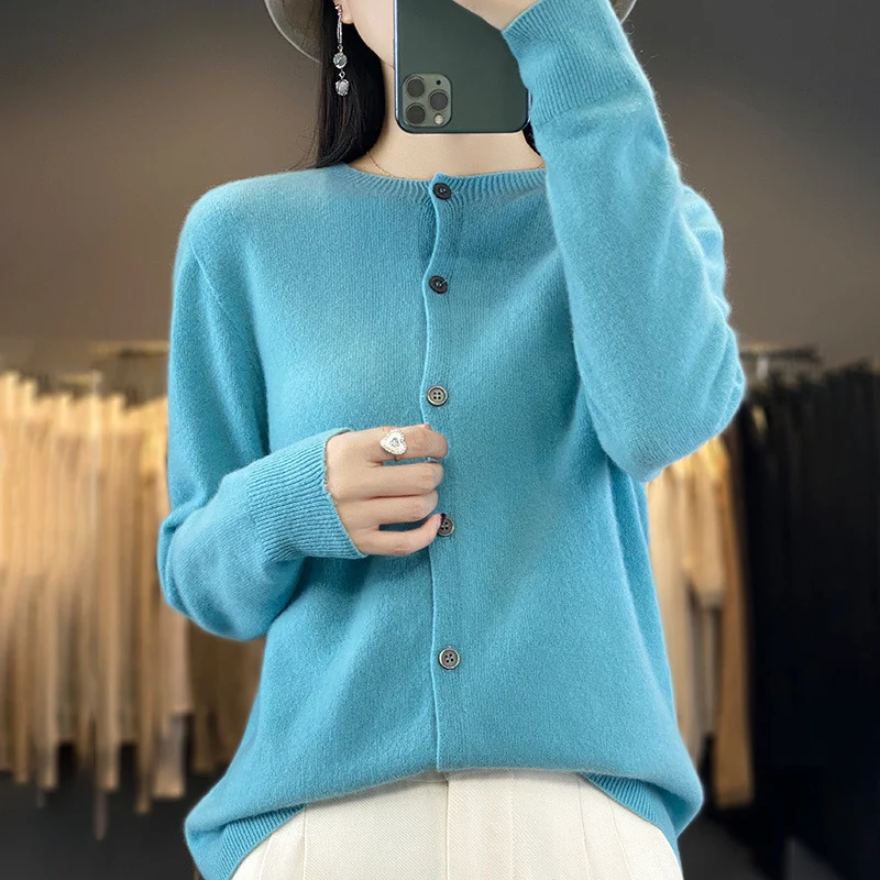 Damen Leichter Feinstrick-Cardigan mit Kaschmir‑Optik, Rundhalsausschnitt und verdeckter Knopfleiste Drune
