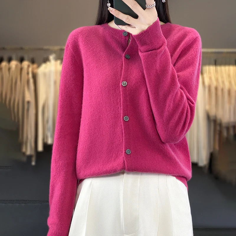 Damen Leichter Feinstrick-Cardigan mit Kaschmir‑Optik, Rundhalsausschnitt und verdeckter Knopfleiste Drune