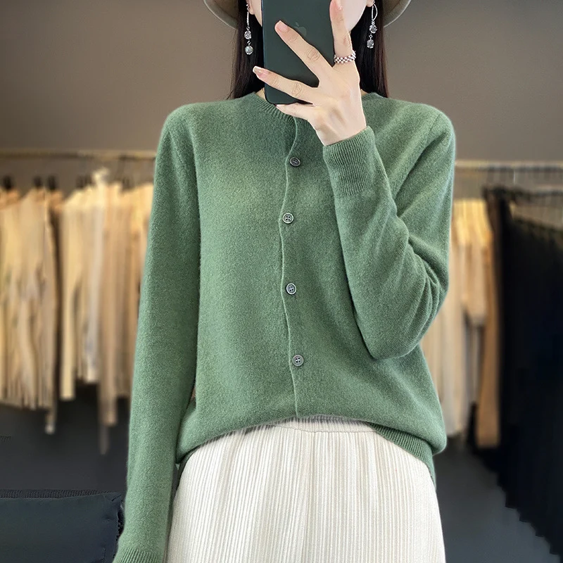 Damen Leichter Feinstrick-Cardigan mit Kaschmir‑Optik, Rundhalsausschnitt und verdeckter Knopfleiste Drune
