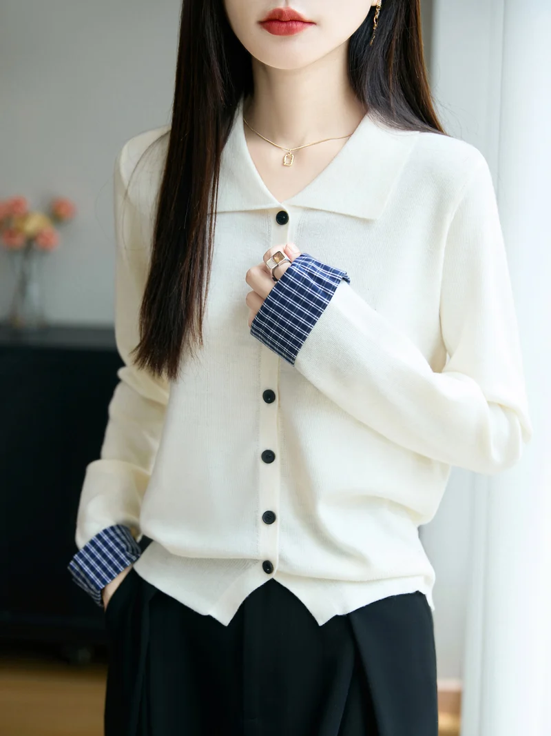 Damen Leichter Feinstrick-Cardigan mit breitem Hemdkragen und Frontknopfleiste Drune