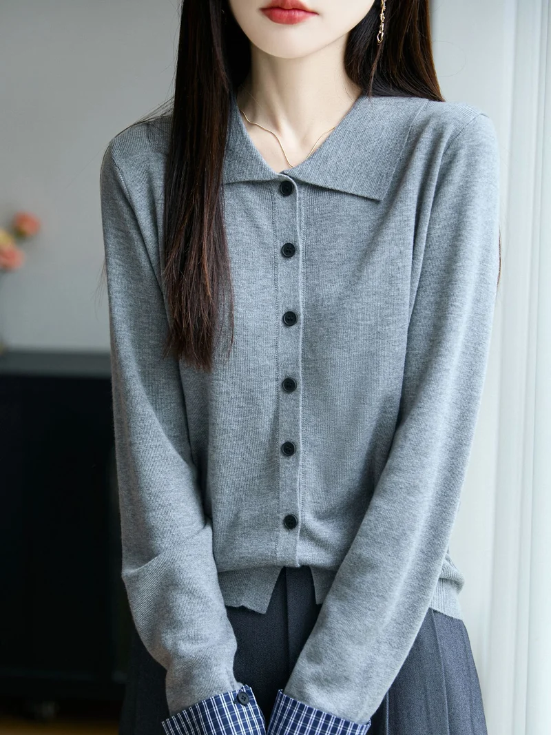 Damen Leichter Feinstrick-Cardigan mit breitem Hemdkragen und Frontknopfleiste Drune