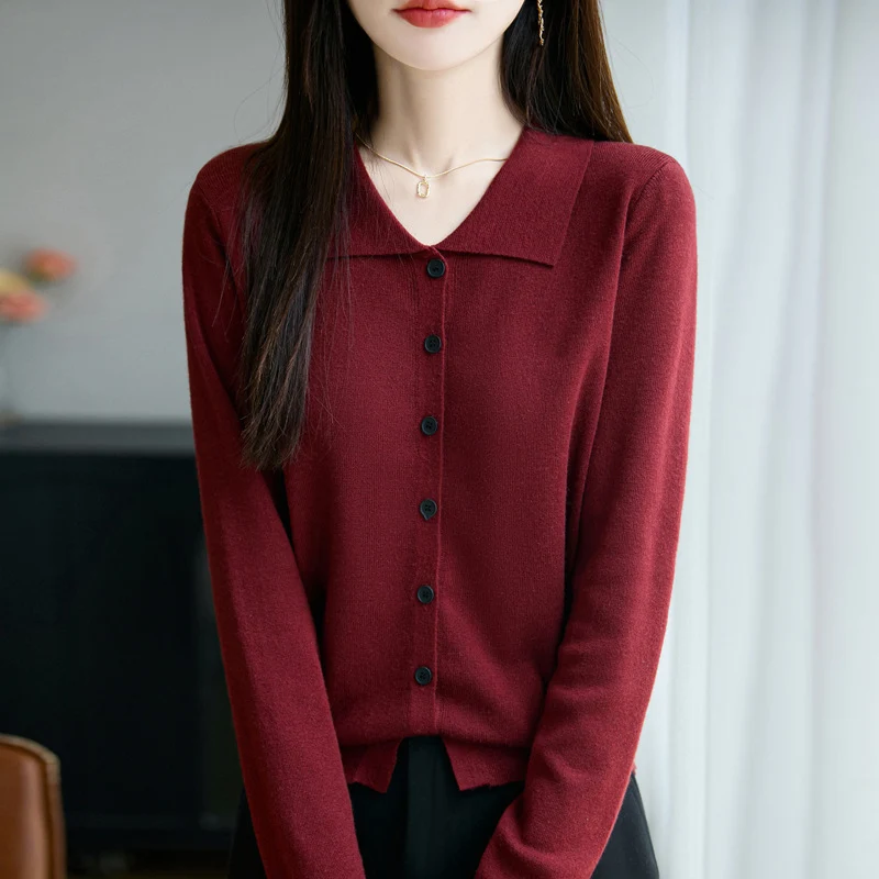 Damen Leichter Feinstrick-Cardigan mit breitem Hemdkragen und Frontknopfleiste Drune