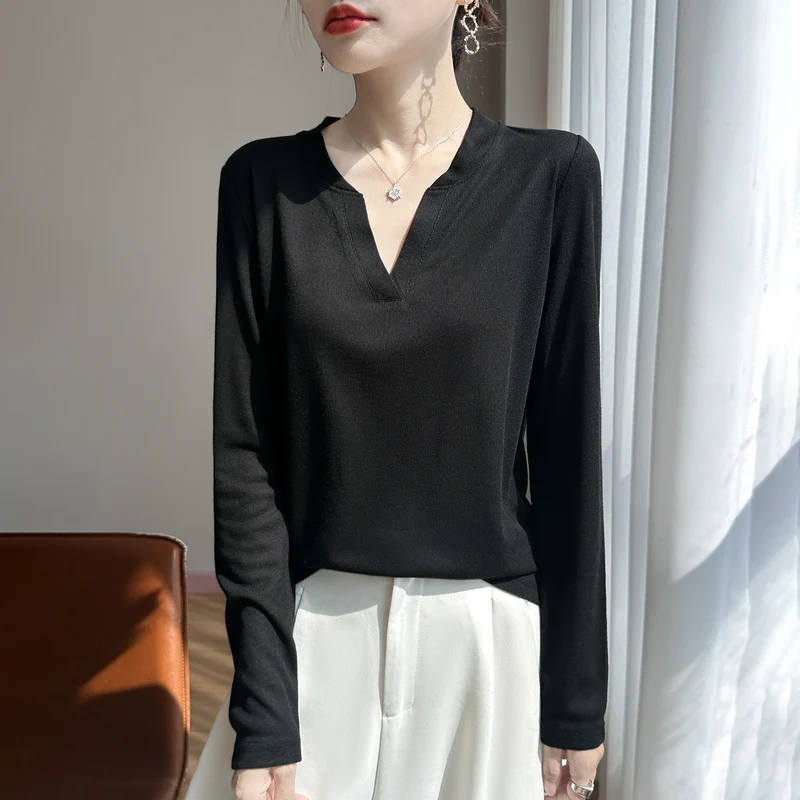 Damen Langärmliges Feinstrickshirt mit geschlitztem V-Kragen Drune