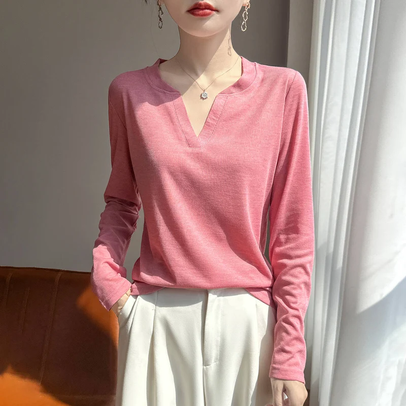 Damen Langärmliges Feinstrickshirt mit geschlitztem V-Kragen Drune