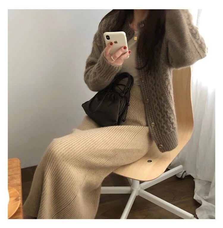 Damen Kuscheliger Zopfmuster-Cardigan aus Mohair‑Optik mit geripptem Saum und dekorativen Knöpfen Drune