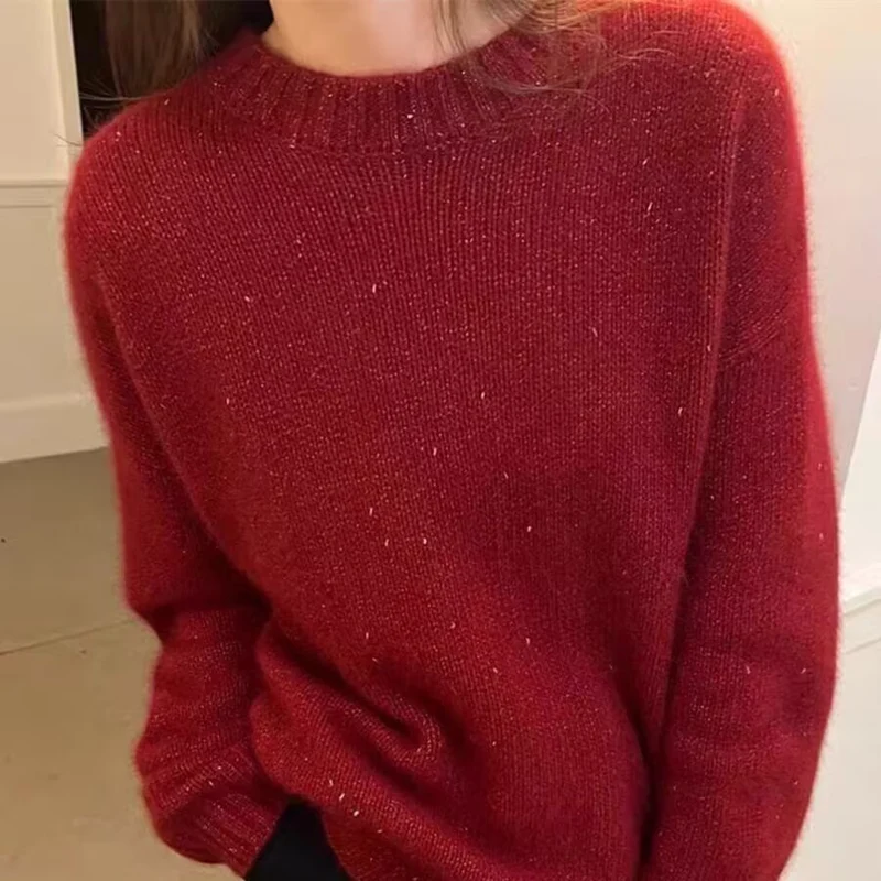 Damen Kuscheliger Oversize‑Pullover im Mohair‑Look mit Rundhalsausschnitt und dezentem Glitzereffekt Drune