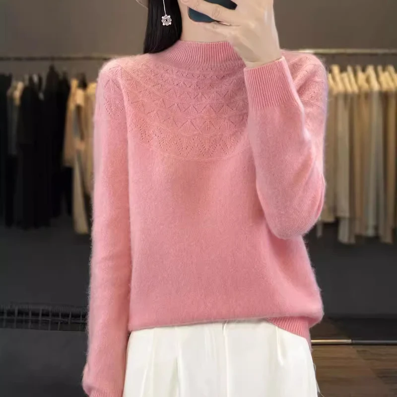 Damen Kuscheliger Mohair‑Optik Pullover mit Zierstruktur am Oberteil und Stehkragen Drune