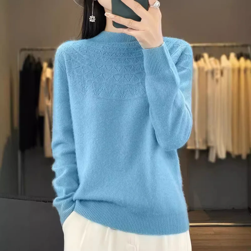 Damen Kuscheliger Mohair‑Optik Pullover mit Zierstruktur am Oberteil und Stehkragen Drune