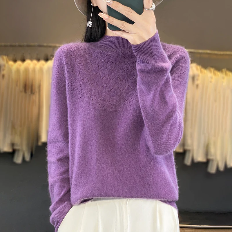 Damen Kuscheliger Mohair‑Optik Pullover mit Zierstruktur am Oberteil und Stehkragen Drune