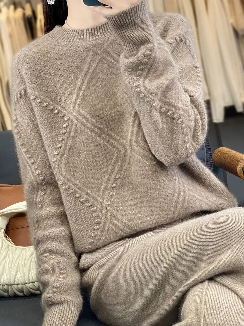 Damen Kuscheliger Mohair‑Look Oversize‑Pullover mit Rautenstruktur und Noppen‑Details Drune