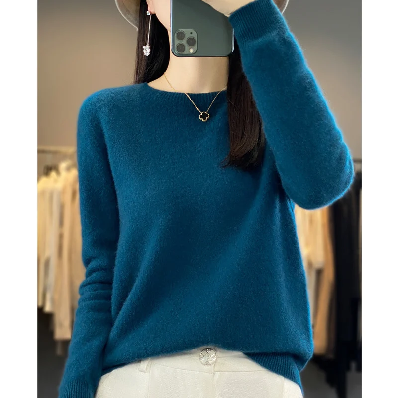 Damen Kuscheliger Midweight Rundhals-Pullover aus Angora-Blend mit feinem Flor und schmalem Bündchen Drune