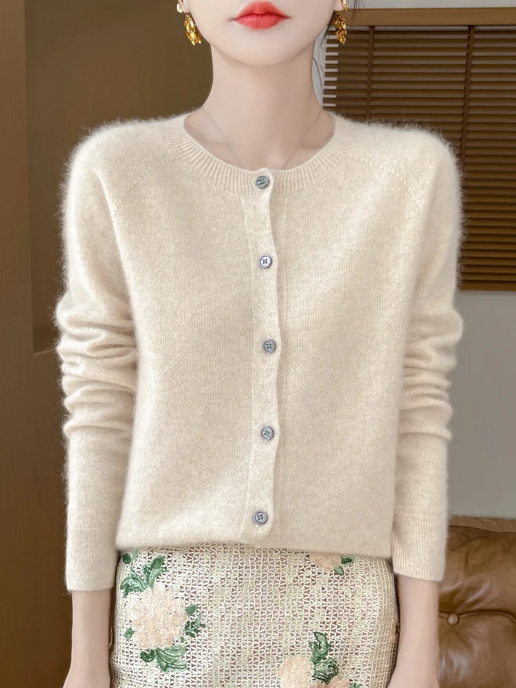 Damen Kuscheliger Kurzcardigan aus Mohair‑Mix mit feiner Schurwollstruktur und Perlmuttknopfleiste Drune
