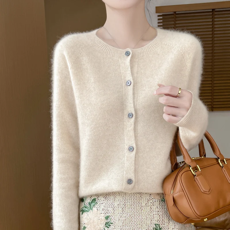 Damen Kuscheliger Kurzcardigan aus Mohair‑Mix mit feiner Schurwollstruktur und Perlmuttknopfleiste Drune
