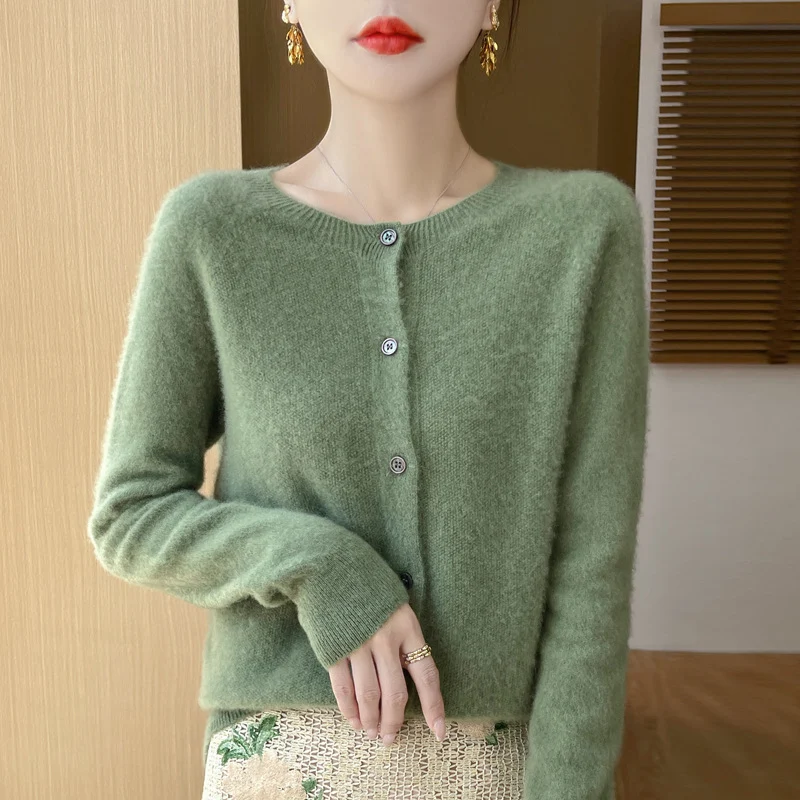 Damen Kuscheliger Kurzcardigan aus Mohair‑Mix mit feiner Schurwollstruktur und Perlmuttknopfleiste Drune