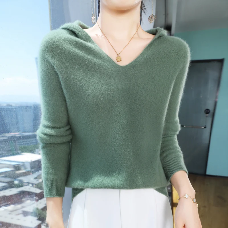 Damen Kuscheliger Kapuzenpullover im Angora‑Look mit feinem Rippbund Drune