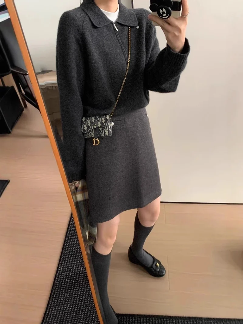 Damen Kurzzip-Polo-Pullover aus flauschigem Wollmix mit kastiger Silhouette Drune
