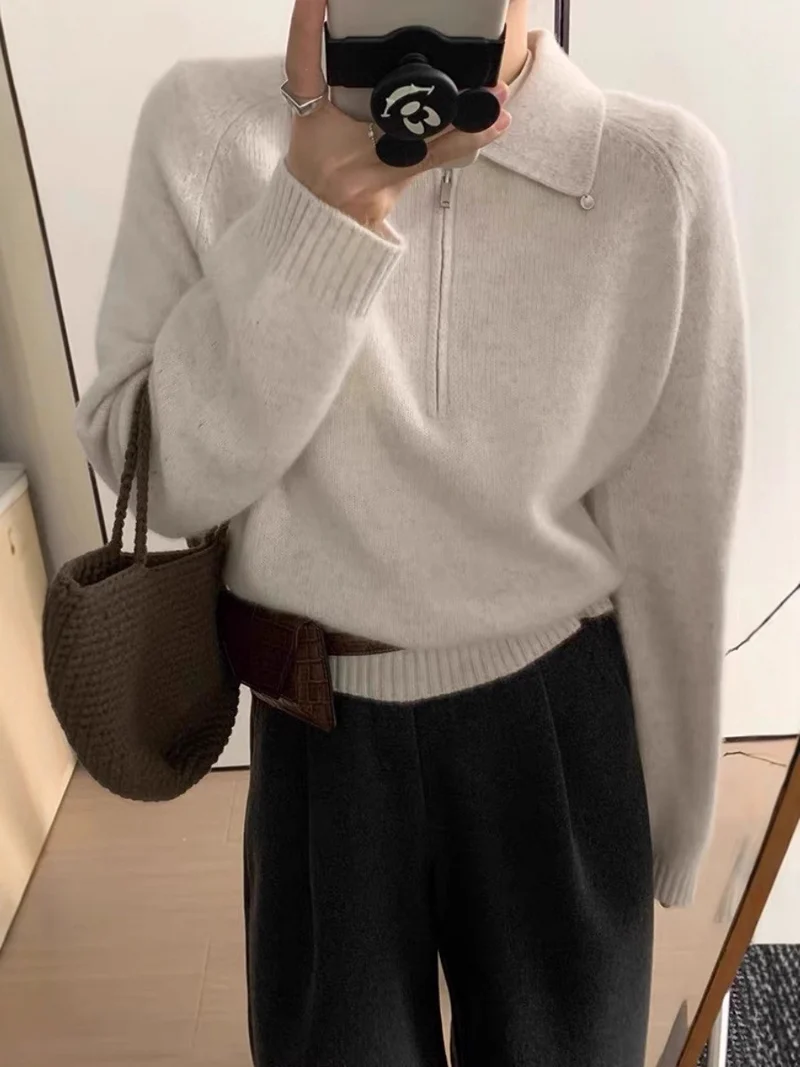 Damen Kurzzip-Polo-Pullover aus flauschigem Wollmix mit kastiger Silhouette Drune