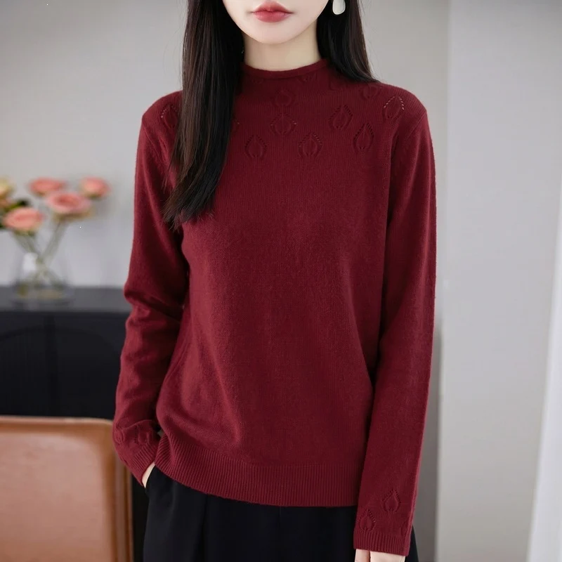 Damen Kurzrollkragenpullover aus Feinstrick mit Ajour‑Yoke und geripptem Saum Drune