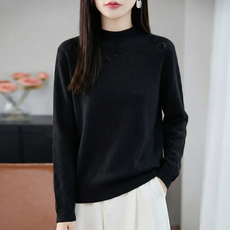 Damen Kurzrollkragenpullover aus Feinstrick mit Ajour‑Yoke und geripptem Saum Drune
