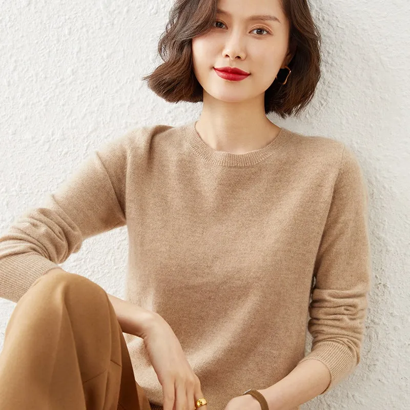 Damen Kurzgeschnittener Feinstrickpullover mit Rundhalsausschnitt und geripptem Bund Drune