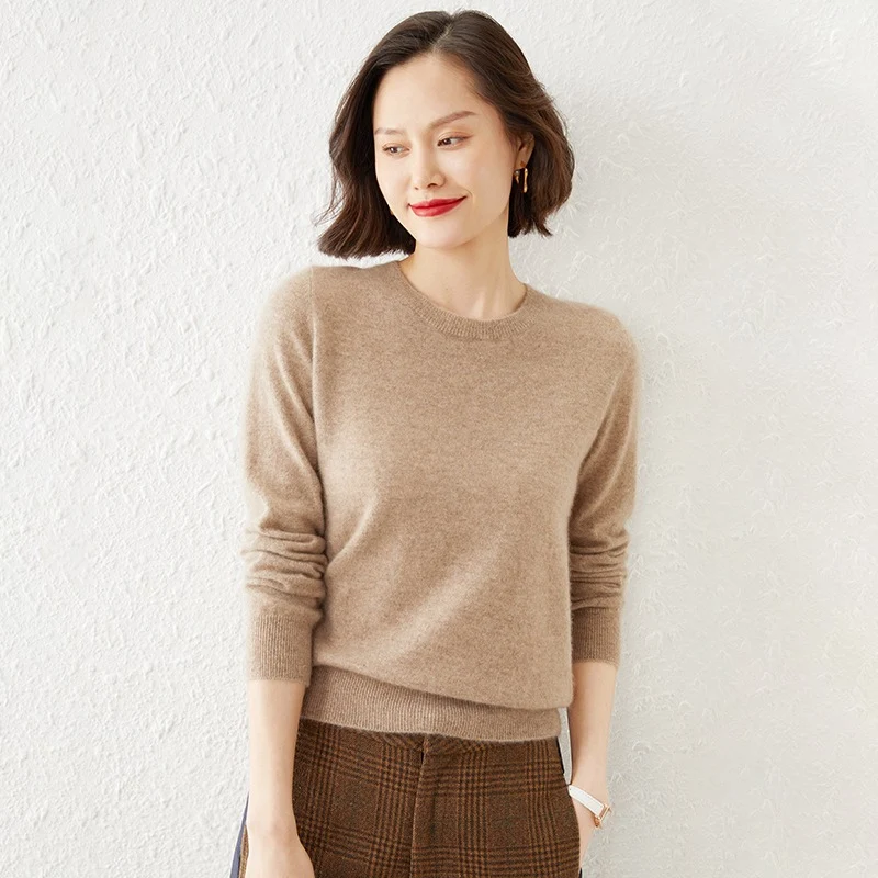 Damen Kurzgeschnittener Feinstrickpullover mit Rundhalsausschnitt und geripptem Bund Drune