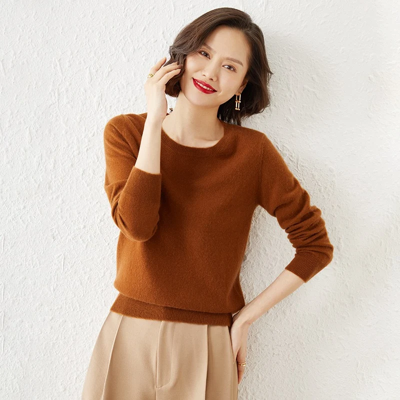 Damen Kurzgeschnittener Feinstrickpullover mit Rundhalsausschnitt und geripptem Bund Drune
