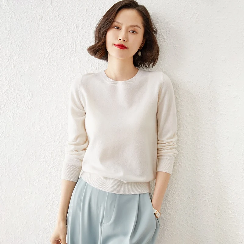 Damen Kurzgeschnittener Feinstrickpullover mit Rundhalsausschnitt und geripptem Bund Drune