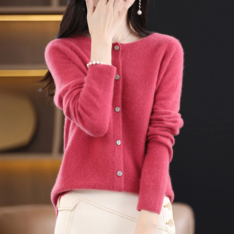 Damen Kurzgeschnittener Cardigan in Mohair‑Optik mit Rundhalsausschnitt und Perlmuttknöpfen Drune