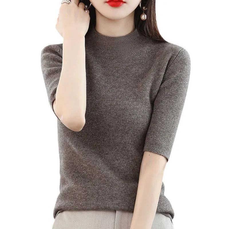 Damen Kurzarm-Feinstrickpullover mit Stehkragen und taillierter Passform Drune
