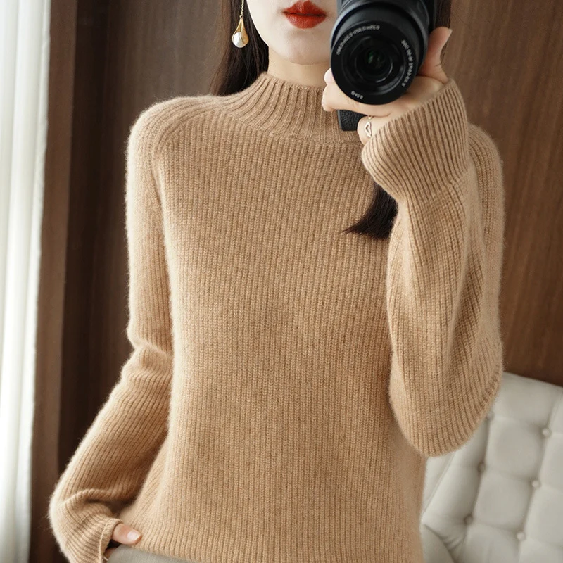 Damen Kurz-Stehkragenpullover aus feinem Feinstrick mit kaschmirähnlicher Weichheit und Raglanärmeln Drune