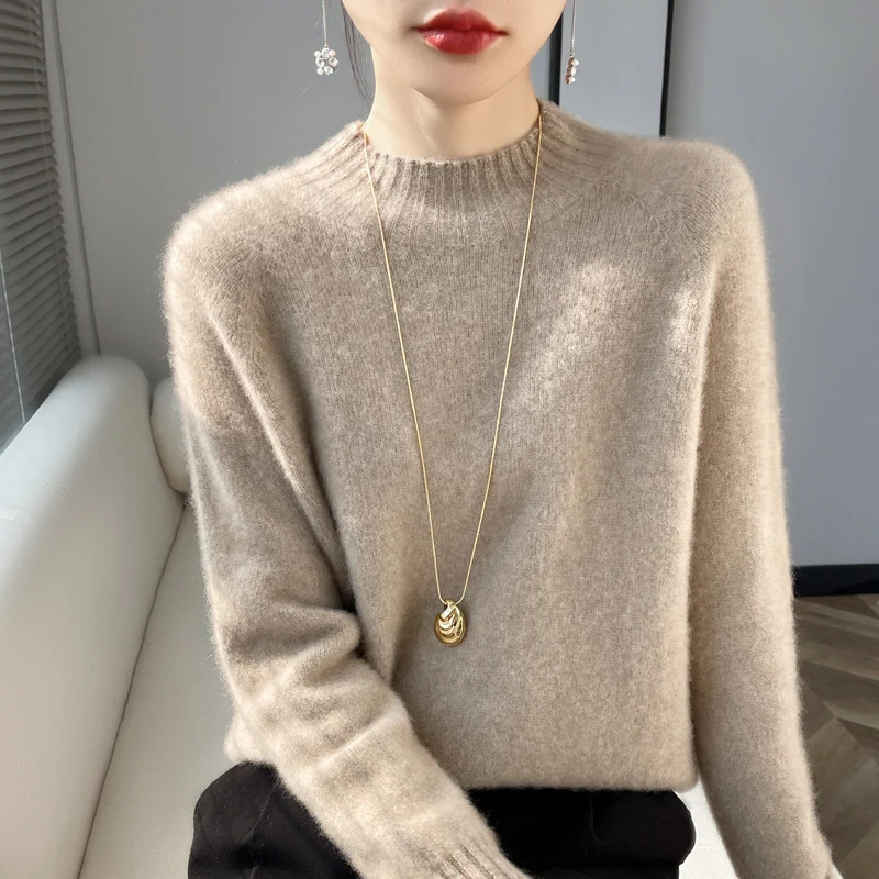 Damen Kurz-Mockneck-Pullover aus flauschigem Mohair-Mix mit kastiger Silhouette Drune