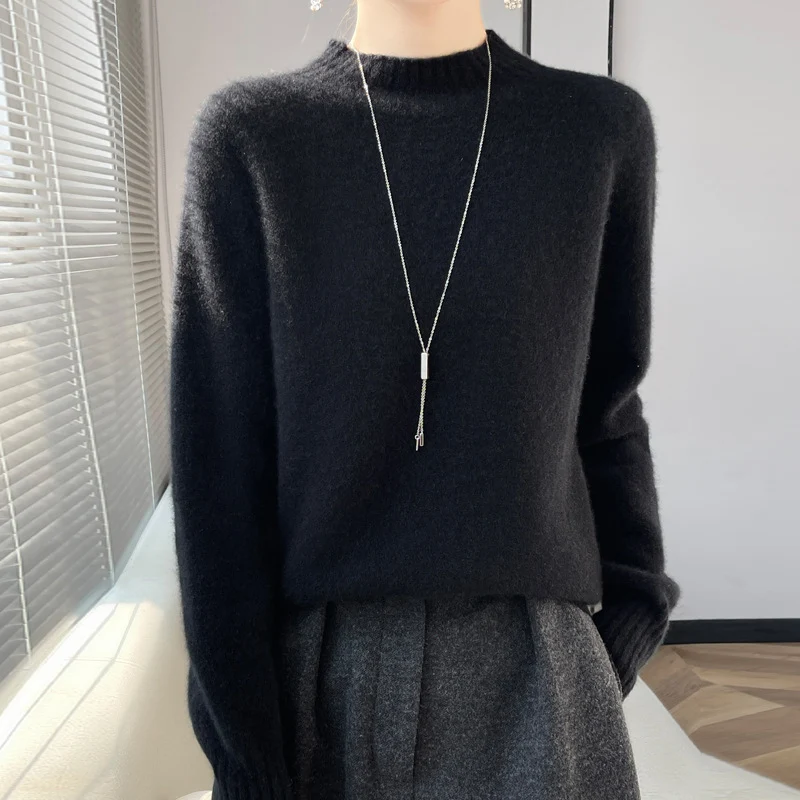 Damen Kurz-Mockneck-Pullover aus flauschigem Mohair-Mix mit kastiger Silhouette Drune