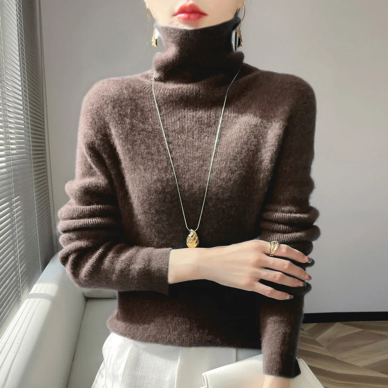 Damen Kurz geschnittener Rollkragenpullover aus weichem Kaschmir-Blend mit schmaler Silhouette Drune