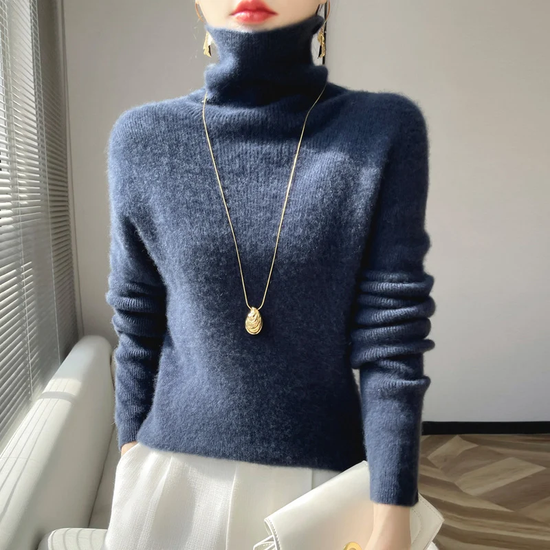 Damen Kurz geschnittener Rollkragenpullover aus weichem Kaschmir-Blend mit schmaler Silhouette Drune