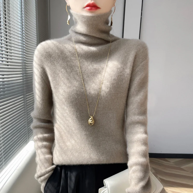 Damen Kurz geschnittener Rollkragenpullover aus weichem Kaschmir-Blend mit schmaler Silhouette Drune