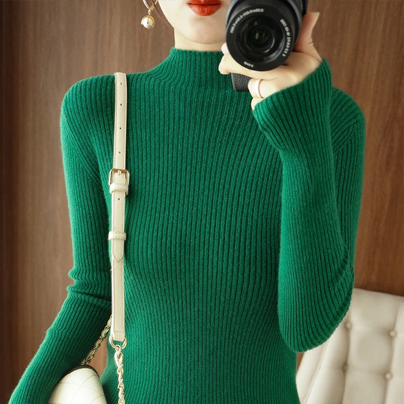 Damen Körperbetonter Rippenstrick-Rollkragenpullover mit Stretch-Effekt Drune