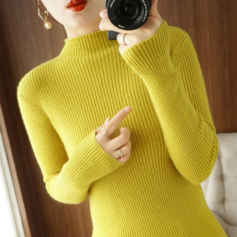 Damen Körperbetonter Rippenstrick-Rollkragenpullover mit Stretch-Effekt Drune